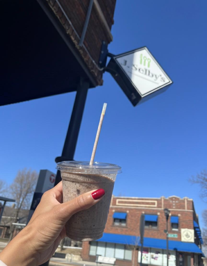 Cookies and cream shake with J. Selby's sign